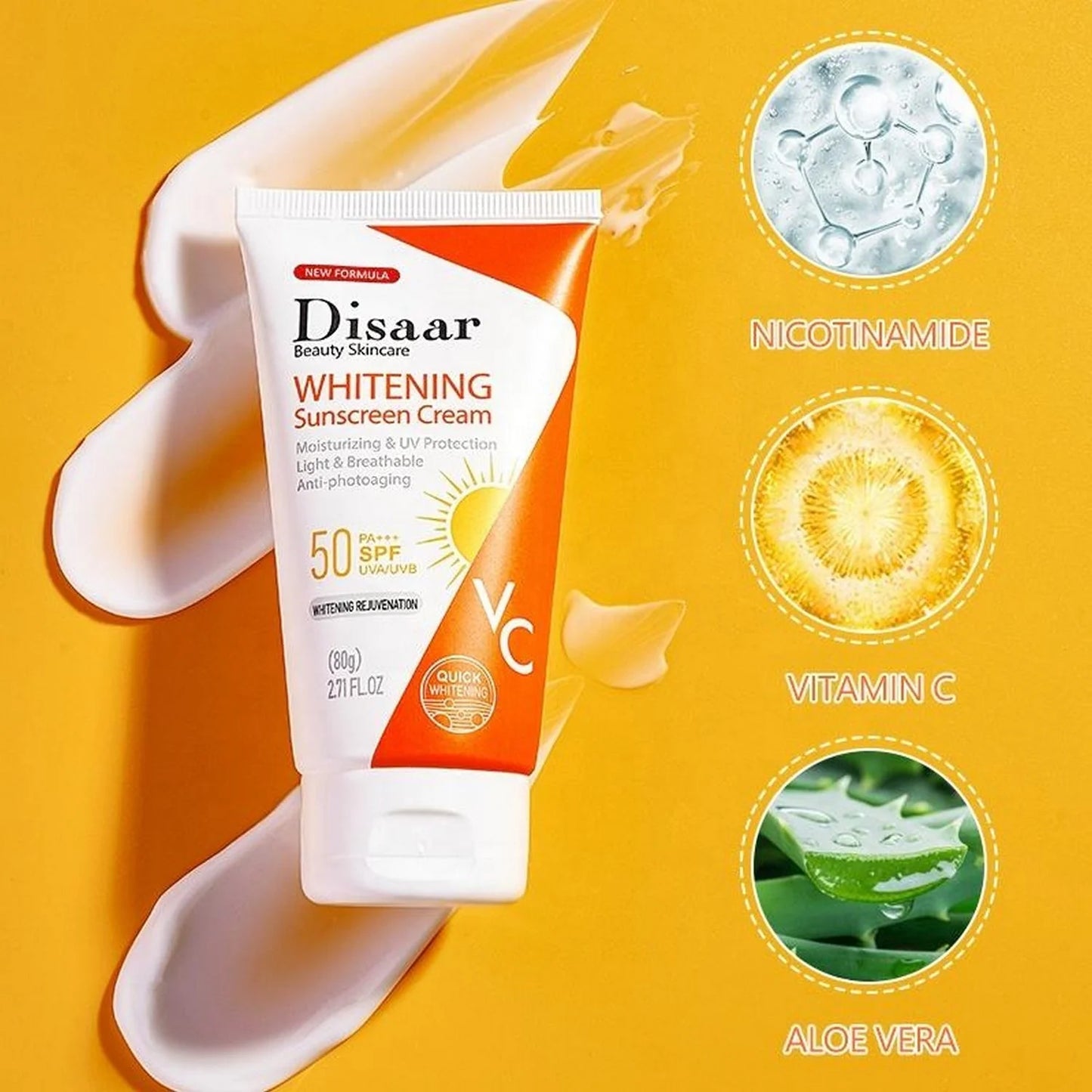 DISAAR Whitening Sunscreen Cream - Brightening UV Protection